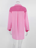 xakxx High-Low Long Sleeves Buttoned Contrast Color Pockets Split-Side Lapel Blouses&Shirts Tops