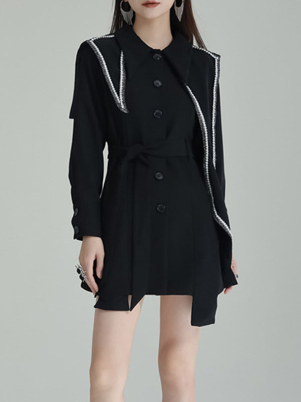 xakxx A-Line High Waisted Asymmetric Buttoned Lapel Mini Dresses