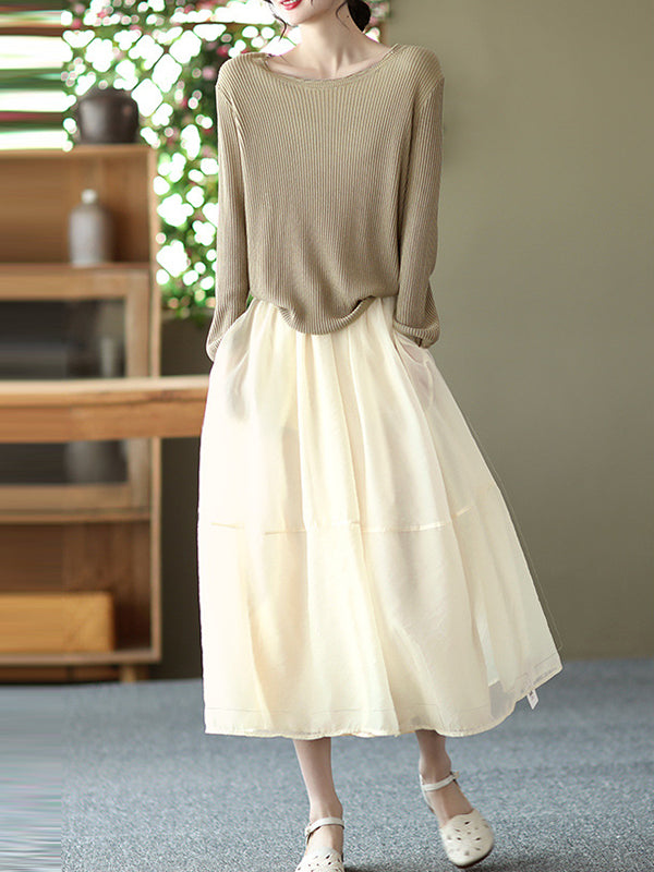 xakxx Simple Loose Solid Color Split-Joint Bubble Skirt