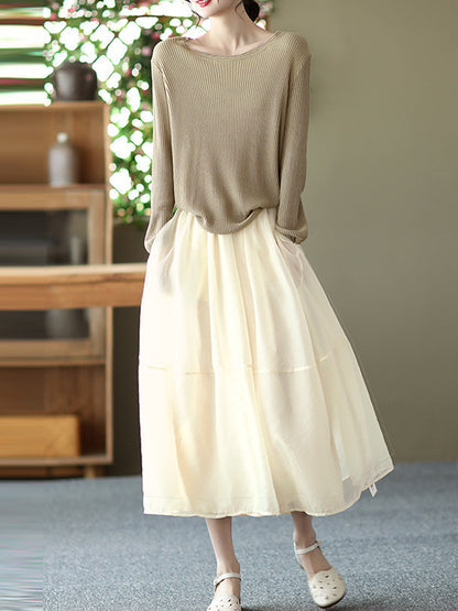 xakxx Simple Loose Solid Color Split-Joint Bubble Skirt