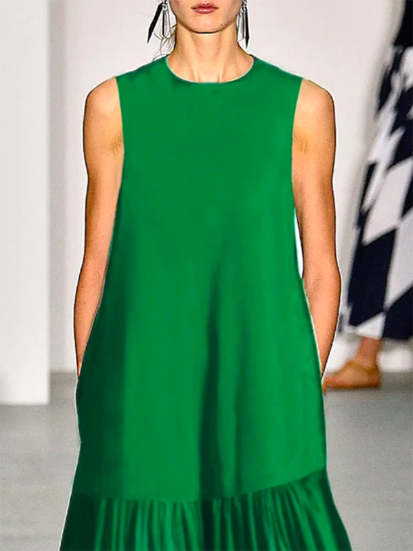 xakxx A-Line Loose Solid Color Split-Joint Round-Neck Maxi Dresses