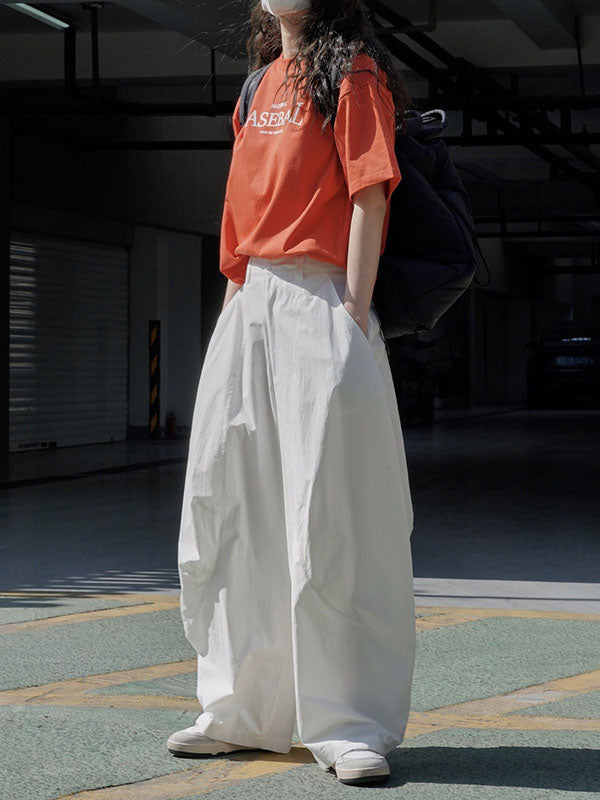 xakxx Loose Wide Leg Solid Color Split-Joint Casual Pants Bottoms Trousers