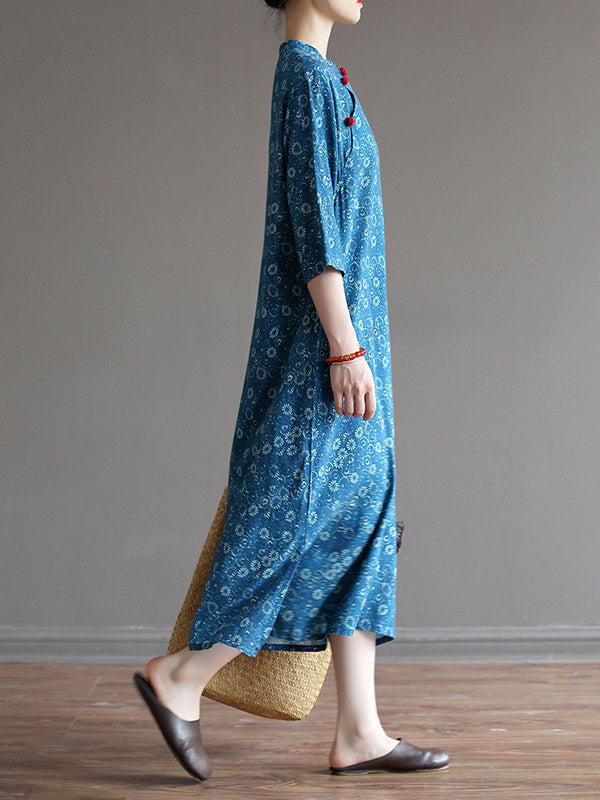 xakxx Original Solid Floral Stand Collar Midi Dress
