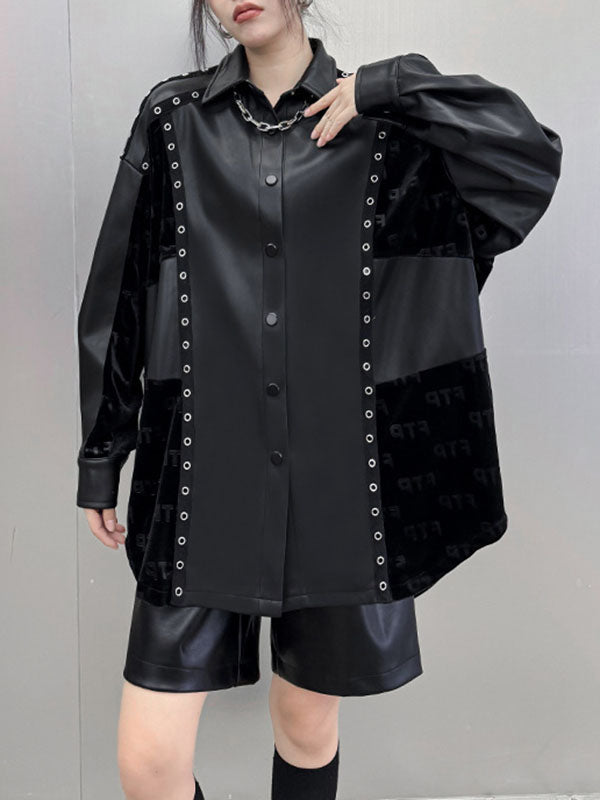 xakxx High-Low Long Sleeves Buttoned Split-Joint Lapel Blouses&Shirts Tops