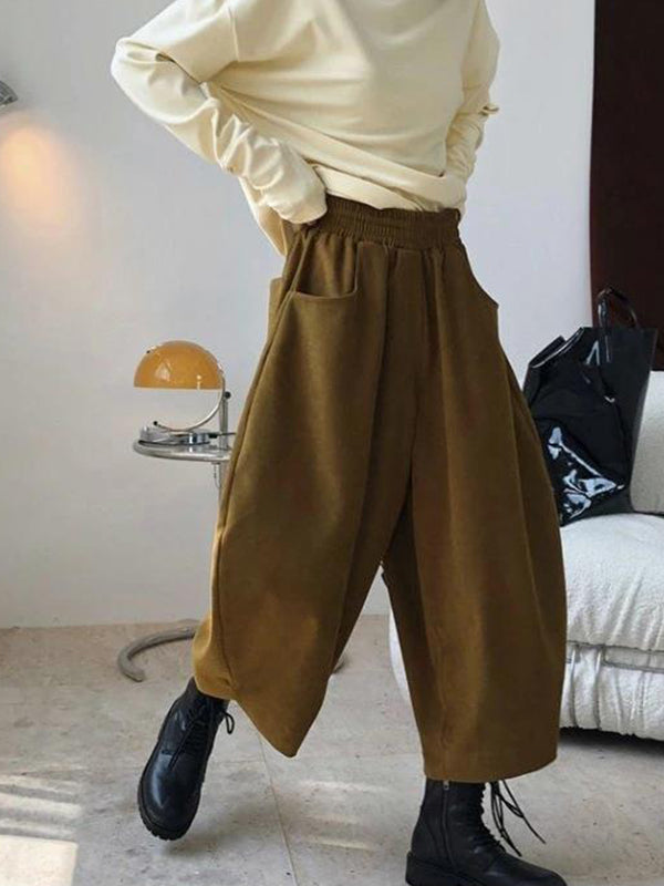 xakxx Harem Pants Wide Leg Elasticity Solid Color Split-Joint Pants Trousers