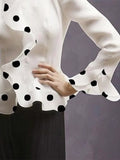 xakxx Long Sleeves Falbala Polka-Dot Stand Collar Blouses&shirts Tops