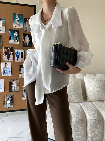 xakxx Urban Loose Long Sleeves Solid Color Lapel Collar Blouses