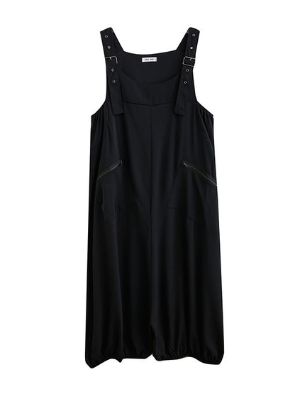 xakxx Loose Oversize Solid Color Zipper Jumpsuits Bottoms