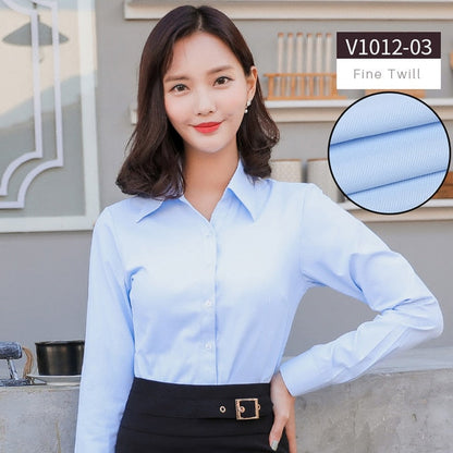 Women Blouse Long Sleeve Shirts Striped/Solid Color Ladies Office Shirts White Slim-fit Female Formal Social Blouses Tops Blusas