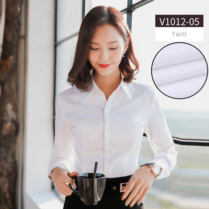 Women Blouse Long Sleeve Shirts Striped/Solid Color Ladies Office Shirts White Slim-fit Female Formal Social Blouses Tops Blusas