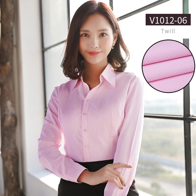 Women Blouse Long Sleeve Shirts Striped/Solid Color Ladies Office Shirts White Slim-fit Female Formal Social Blouses Tops Blusas