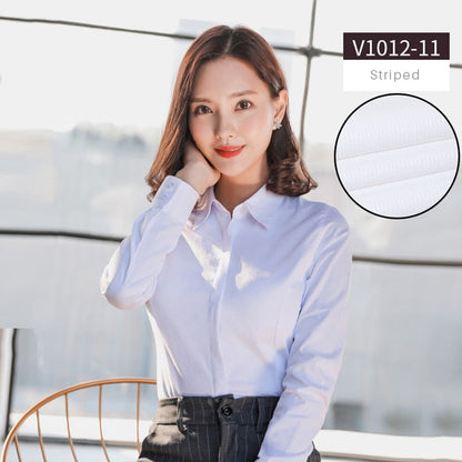 Women Blouse Long Sleeve Shirts Striped/Solid Color Ladies Office Shirts White Slim-fit Female Formal Social Blouses Tops Blusas