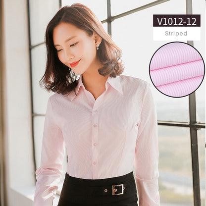 Women Blouse Long Sleeve Shirts Striped/Solid Color Ladies Office Shirts White Slim-fit Female Formal Social Blouses Tops Blusas