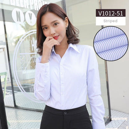 Women Blouse Long Sleeve Shirts Striped/Solid Color Ladies Office Shirts White Slim-fit Female Formal Social Blouses Tops Blusas