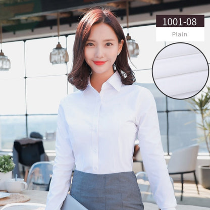 Women Blouse Long Sleeve Shirts Striped/Solid Color Ladies Office Shirts White Slim-fit Female Formal Social Blouses Tops Blusas