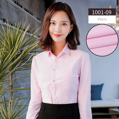 Women Blouse Long Sleeve Shirts Striped/Solid Color Ladies Office Shirts White Slim-fit Female Formal Social Blouses Tops Blusas