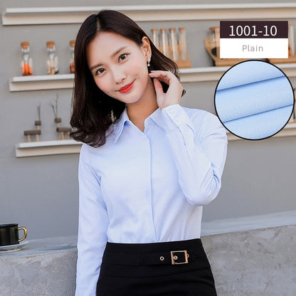 Women Blouse Long Sleeve Shirts Striped/Solid Color Ladies Office Shirts White Slim-fit Female Formal Social Blouses Tops Blusas