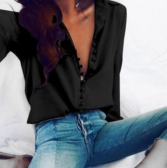 xakxx xakxx  Elegant Office Blouse Women Clothes Turn-down Collar Long Sleeve  Shirt  Plus Size Streetwear Womens Tops And Blouses