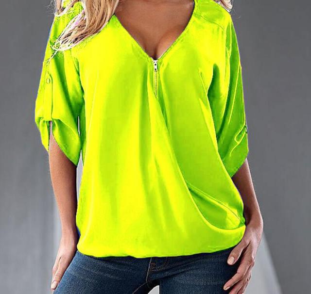 xakxx S-5XL Blouses Loose shirt White,Red,Black,Blue Sexy Women See Through Chiffon Shirts V Neck Half Casual Blouse Tops Plus Size