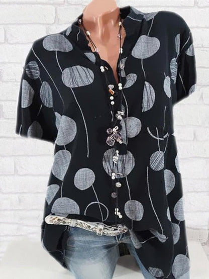 xakxx women blouses large size shirt ladies shirt fashion shirt casual wave point short-sleeved shirt women