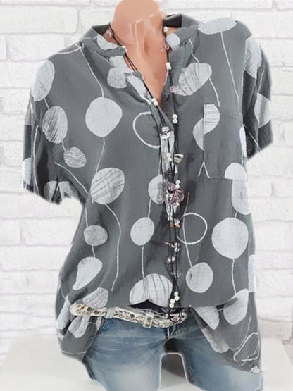 xakxx women blouses large size shirt ladies shirt fashion shirt casual wave point short-sleeved shirt women