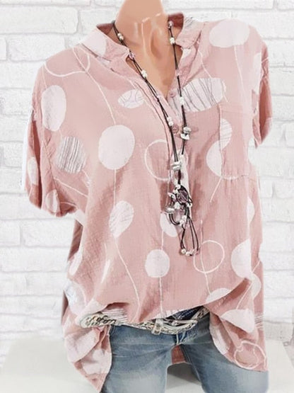 xakxx women blouses large size shirt ladies shirt fashion shirt casual wave point short-sleeved shirt women