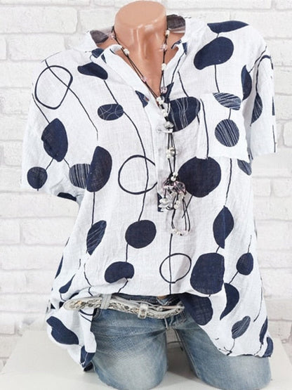 xakxx women blouses large size shirt ladies shirt fashion shirt casual wave point short-sleeved shirt women