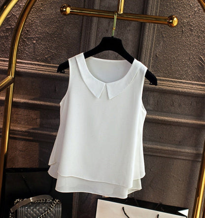 xakxx spring Summer Women Chiffon Blouses Shirt Women tops Sexy Blouses Beach holiday sleeveless round neck Shirt Blouse