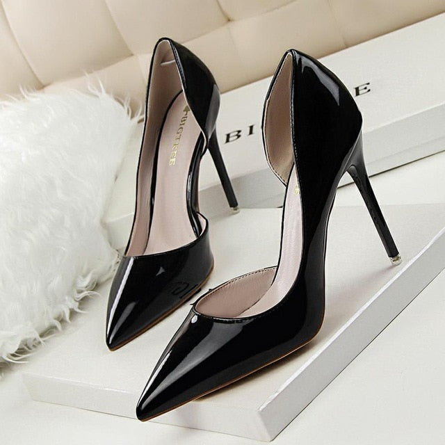 New  Women pumps Elegant pointed toe patent leather office lady Shoes Spring Summer High heels Wedding Bridal Shoes