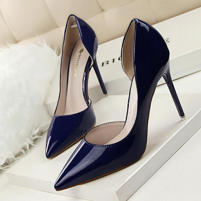 New  Women pumps Elegant pointed toe patent leather office lady Shoes Spring Summer High heels Wedding Bridal Shoes