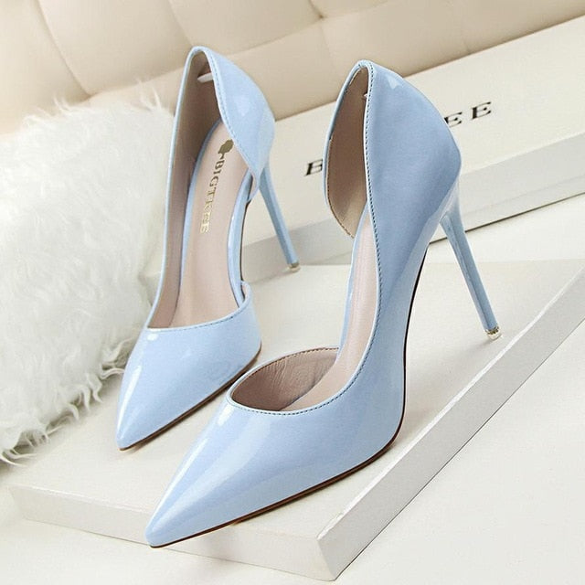 New  Women pumps Elegant pointed toe patent leather office lady Shoes Spring Summer High heels Wedding Bridal Shoes