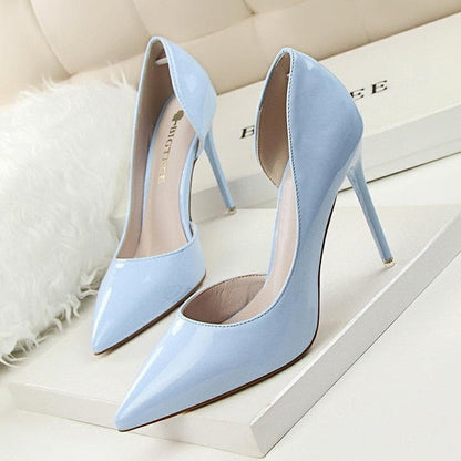 New  Women pumps Elegant pointed toe patent leather office lady Shoes Spring Summer High heels Wedding Bridal Shoes