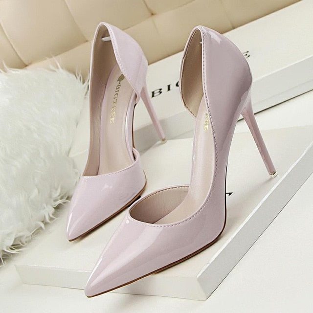 New  Women pumps Elegant pointed toe patent leather office lady Shoes Spring Summer High heels Wedding Bridal Shoes