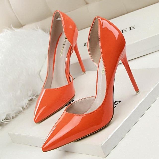 New  Women pumps Elegant pointed toe patent leather office lady Shoes Spring Summer High heels Wedding Bridal Shoes