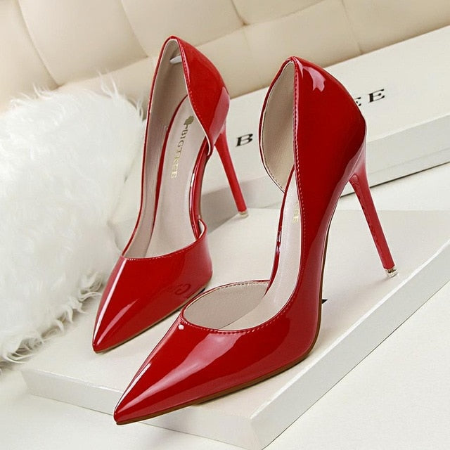 New  Women pumps Elegant pointed toe patent leather office lady Shoes Spring Summer High heels Wedding Bridal Shoes