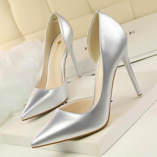 New  Women pumps Elegant pointed toe patent leather office lady Shoes Spring Summer High heels Wedding Bridal Shoes