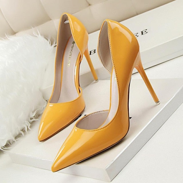 New  Women pumps Elegant pointed toe patent leather office lady Shoes Spring Summer High heels Wedding Bridal Shoes
