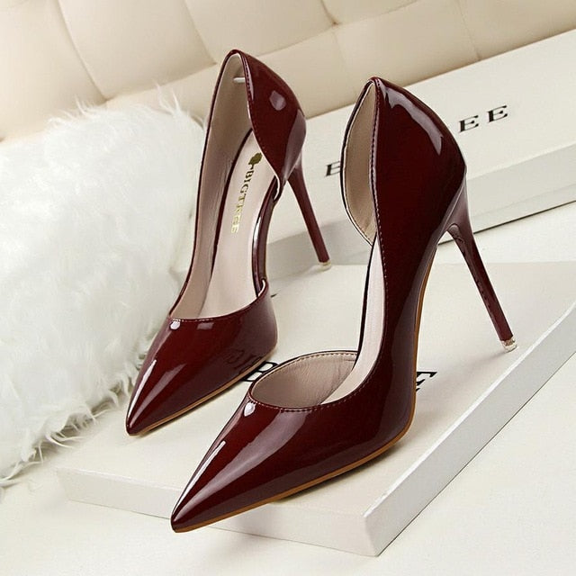 New  Women pumps Elegant pointed toe patent leather office lady Shoes Spring Summer High heels Wedding Bridal Shoes
