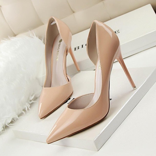New  Women pumps Elegant pointed toe patent leather office lady Shoes Spring Summer High heels Wedding Bridal Shoes
