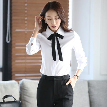New Autumn White Shirt Women Blouse Long Sleeve Slim Work Blouse Plus Size Shirts Women&#39;s Office Casual Blouses Fashion Bow Tops