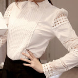 xakxx  Lace Chiffon Blouse Women Shirt Plus Size Casual ladies long sleeve Womens Tops and Blouses S-5XL Hook Flower Hollow