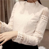 xakxx  Lace Chiffon Blouse Women Shirt Plus Size Casual ladies long sleeve Womens Tops and Blouses S-5XL Hook Flower Hollow