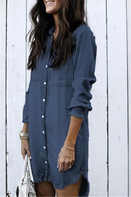 xakxx xakxx New  Fashion Women Denim Shirt Vintage Blue Jean Blouses Casual Long Sleeve Ladies Tops Blouse Femme