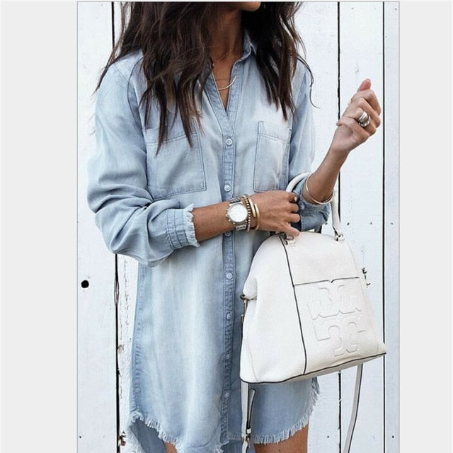 xakxx xakxx New  Fashion Women Denim Shirt Vintage Blue Jean Blouses Casual Long Sleeve Ladies Tops Blouse Femme