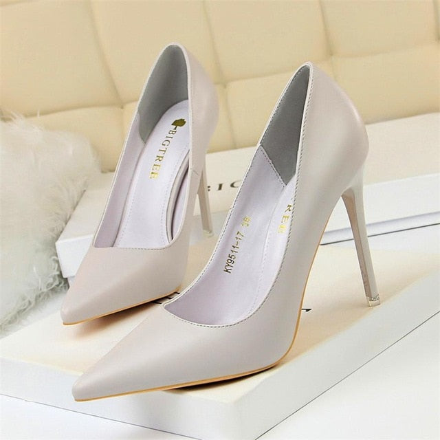 xakxx Soft Leather Shallow Fashion Women's High Heels Shoes Candy Colors Pointed Toe Women Pumps Show Thin Female Office Shoe