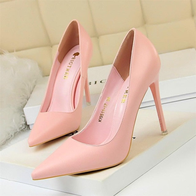 xakxx Soft Leather Shallow Fashion Women's High Heels Shoes Candy Colors Pointed Toe Women Pumps Show Thin Female Office Shoe