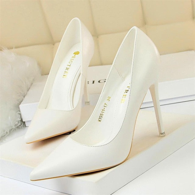 xakxx Soft Leather Shallow Fashion Women's High Heels Shoes Candy Colors Pointed Toe Women Pumps Show Thin Female Office Shoe