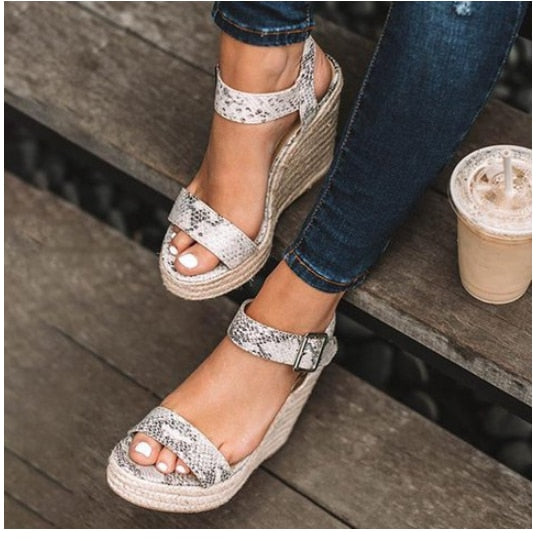 xakxx Women's sandals summer new sandals women's large size spot wedge buckle belt European  American open toe high heel women's shoes