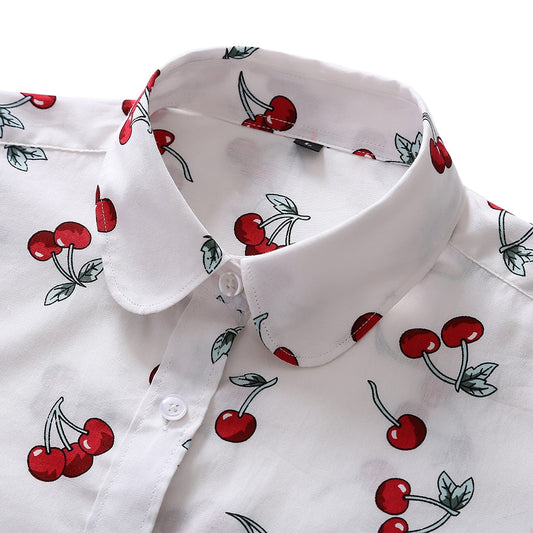 xakxx Women Shirts Long Sleeve Cotton Blouse Fashion Print Cherry Lips Flower Top Shirts For Women Autumn Under Shirt Ladies Office