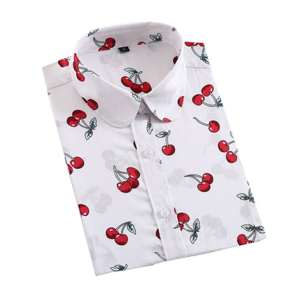 xakxx Women Shirts Long Sleeve Cotton Blouse Fashion Print Cherry Lips Flower Top Shirts For Women Autumn Under Shirt Ladies Office